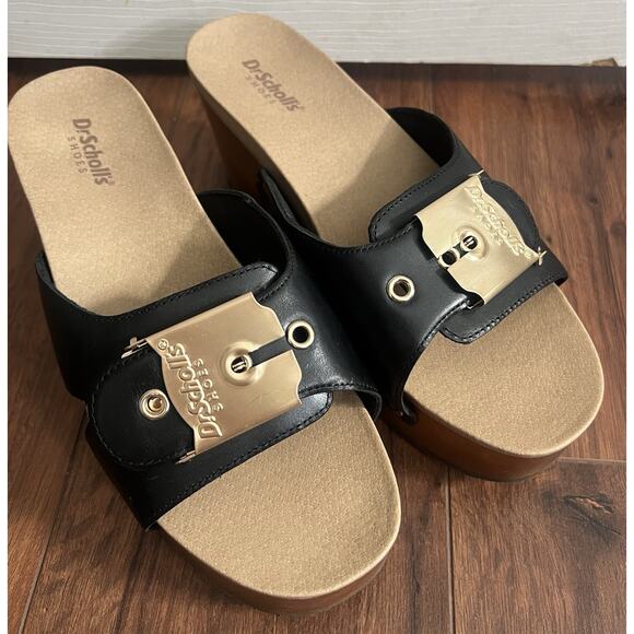 DR. SCHOLL'S Blk Leather Original Max Platform Retro Clogs Sandals - Picture 1 of 13